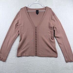 Due Per Due Silk Blend Cardigan Sweater Women L Pink Beaded V Neck Y2K